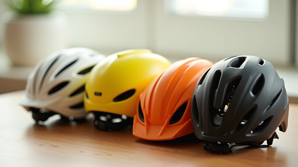 Diferentes tipos de cascos de seguridad para ciclismo apilados mostrando diseños y colores variados, con énfasis en ajuste y protección